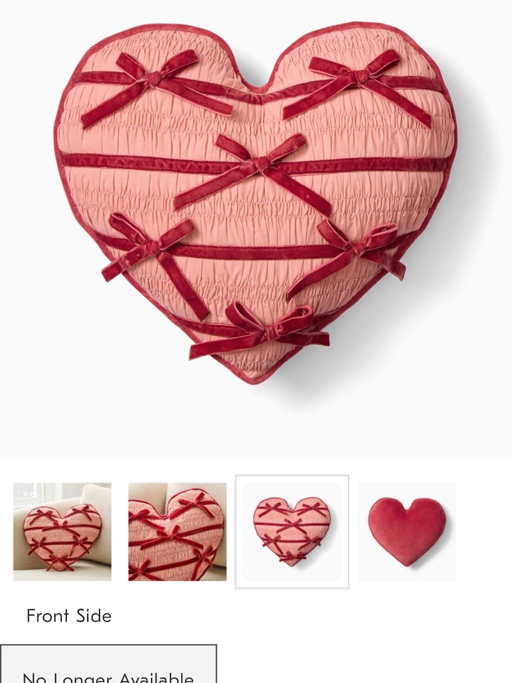 West Elm heart pillow with velvet bows